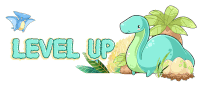 a cartoon drawing of a dinosaur with the words level up above it