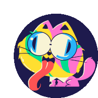 a colorful cartoon cat with its tongue out