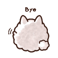 a drawing of a cat with the words bye written below it