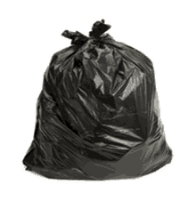 a black garbage bag on a white background .