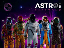 a group of astronauts are standing in front of an astro everdome logo