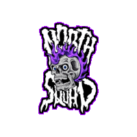 a skull with flames coming out of its head and the words north squad