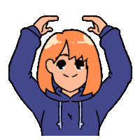 a cartoon of a girl in a blue hoodie making a heart with her hands