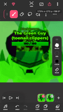 a screenshot of hackerman the green guy ( toenail clippers ) 190/180