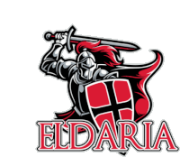 a logo for eldaria shows a knight holding a sword