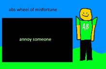 a cartoon character with a green shirt that says ab