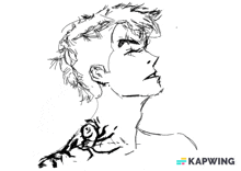 a black and white drawing of a man with a tattoo on his neck and the word kapwing on the bottom right