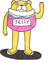 a drawing of a teddy bear wearing a pink jelly outfit