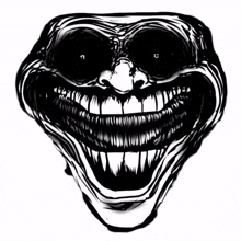 a black and white drawing of a creepy troll face