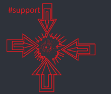 a black background with red arrows and the word support in red