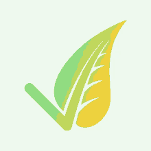 a green and yellow leaf with a check mark