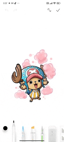 a drawing of tony tony chopper from one piece on a phone screen