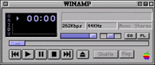 a screenshot of a winamp player with a shuffle button