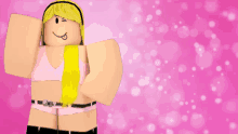 a girl with blonde hair is wearing pink underwear and a pink top