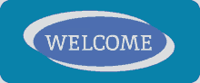 a blue welcome sign with a white border