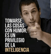 a man pointing at the camera with a quote in spanish