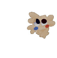 a drawing of a cartoon character with blue and red spots on its cheeks