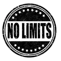 a black stamp with the word no limits written inside of it