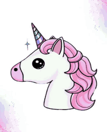 a drawing of a unicorn with a pink mane and horn