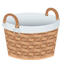 a wicker basket with a white lining and brown handles on a white background