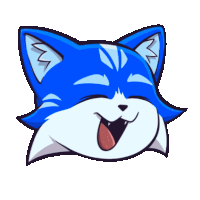 a blue and white cartoon cat with its tongue hanging out