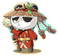 a cartoon panda bear is wearing a straw hat and a red kimono .