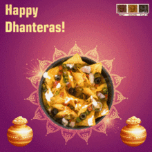 a bowl of food with the words happy dhanteras written on it