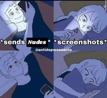 a cartoon of a man sending nudes and screenshots to a girl