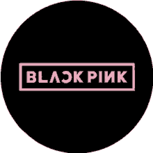 a black circle with the word blackpink in a pink box