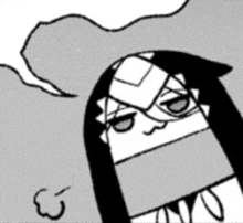 a black and white drawing of a cartoon character with a bandage on her head .