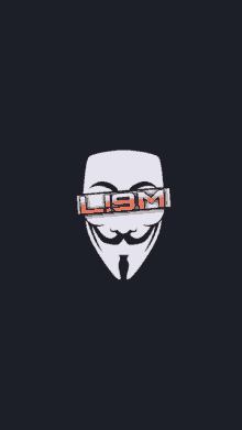 a white anonymous mask with a mustache and the word lism on it