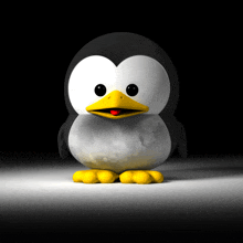 a black and white penguin with a yellow beak