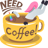 a cup of coffee with a unicorn in it and the words need coffee below it