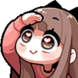 a cartoon of a girl with hearts in her eyes covering her eyes with her hand .