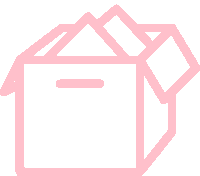 a pink icon of an open cardboard box with a handle