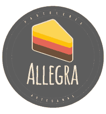 a logo for allegra pasteleria artesanal with a slice of cake