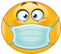 a smiley face wearing a medical mask with big eyes