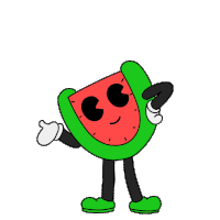 a cartoon of a watermelon with a face and arms and legs