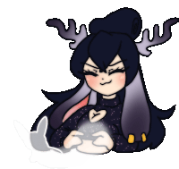 a drawing of a girl with long black hair and antlers