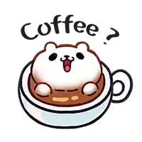 a cartoon drawing of a bear in a cup of coffee with the word coffee above it