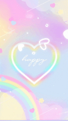 a rainbow heart with the word happy on it