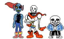 a pixel art drawing of undertale characters including papyrus and undertale sans