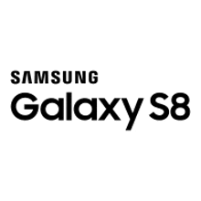 the logo for samsung galaxy s8 is black and white .