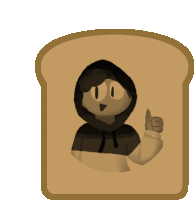 a piece of toast with a cartoon character on it giving a thumbs up