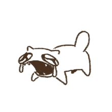 a drawing of a pug dog with its mouth open and tears coming out of it 's eyes .