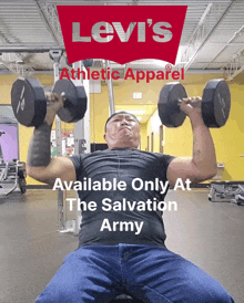 an ad for levi 's athletic apparel shows a man lifting weights