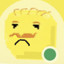 a yellow smiley face with a mustache and a sad look on his face