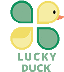 a logo for lucky duck with a duck in the middle