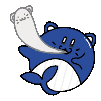 a cartoon of a blue whale with a white tail