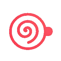 a red and white spiral in a circle on a white background .